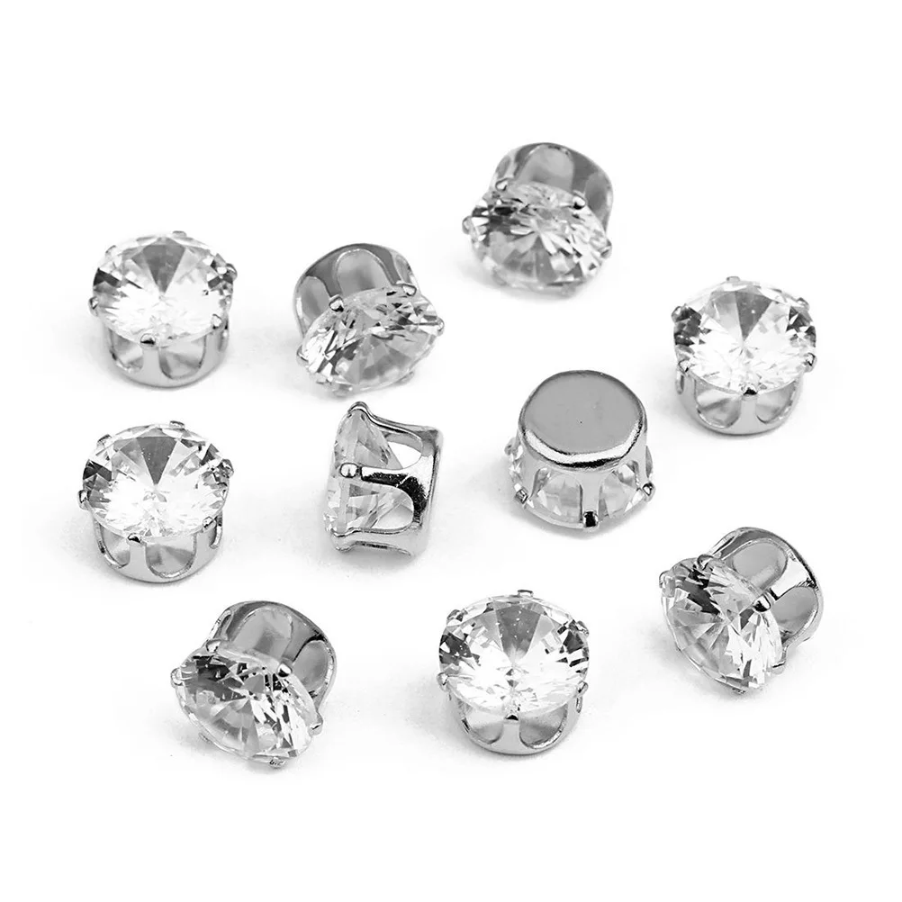 

50 шт. круглых серебристых циркониевых аксессуаров премиум-класса для одежды, 6x8 см, циркон 8 мм, для платьев, шляп, сумок, обуви