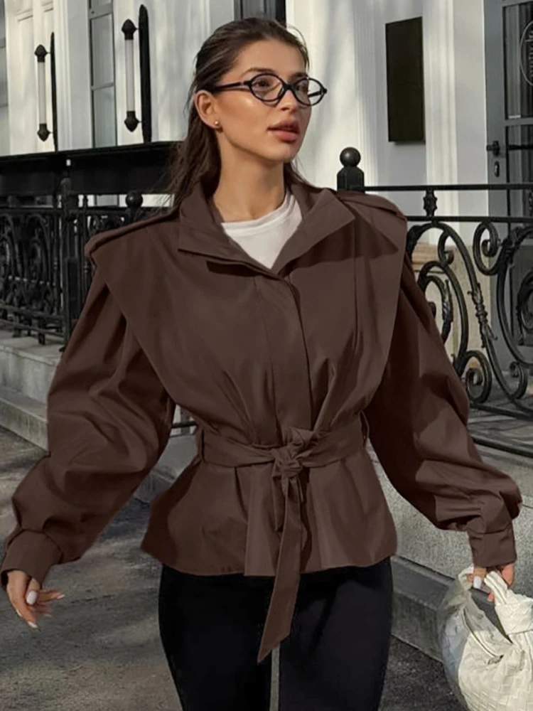 

Oniflyme осенне-зимние повседневные куртки женские с отложным воротником и длинными рукавами на шнуровке с завязкой на талии пальто уличная мода пальто