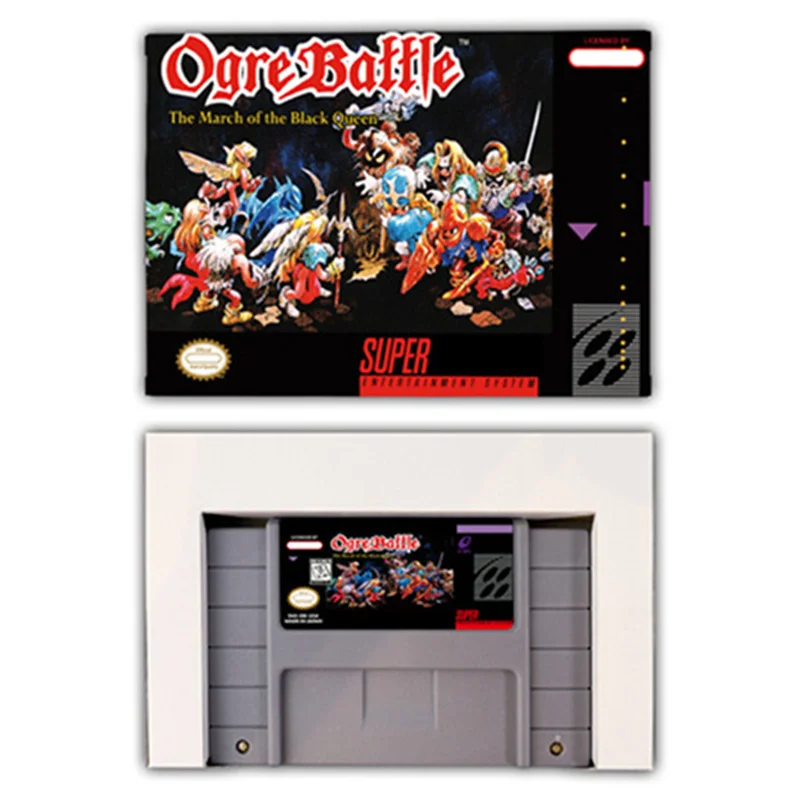 بطاقة لعبة Ogre bttle RPG لـ SNES ، EUR PAL ، USA NTSC ، وحدات تحكم في الألعاب 16 بت مع صندوق البيع بالتجزئة ، خرطوشة ألعاب الفيديو