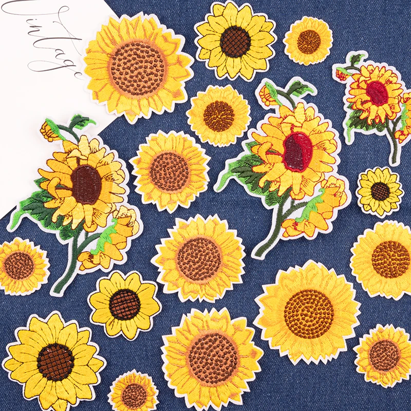 Sunflower Flower Embroidery Daisy Applique Patches Diy Clothing Small Embroidered Flower Decorative Iron on Backpack Patch Badge