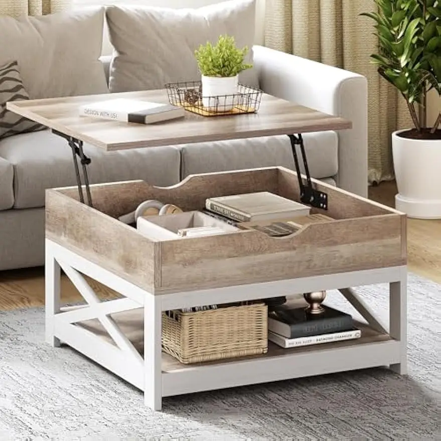 Coffee Tables with Living Room, Lift Top Coffee Table with Storage, Farmhouse Coffee Table, Square Wood Center Table Co