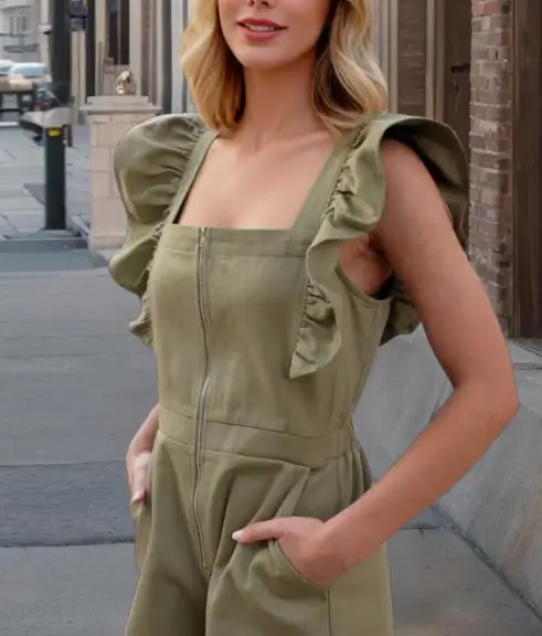 

Jumpsuit Women 2025 Summer Latest Hot New Fashionable and Casual Vacation Zipper Placket High Waist Pocket Design Daily Romper