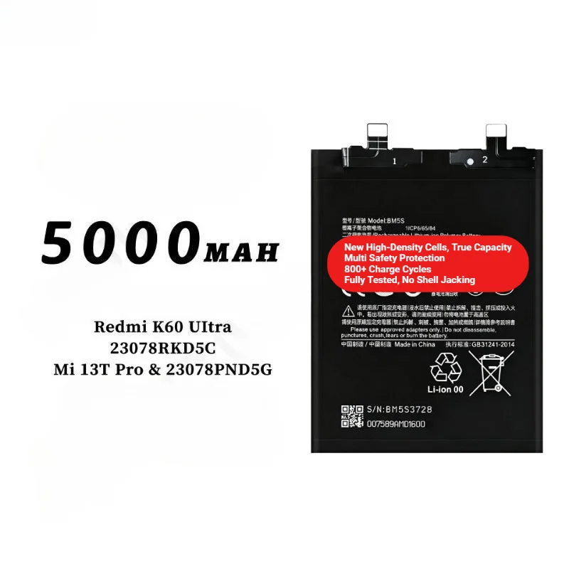 BM5S for Xiaomi 13T Pro/Redmi K60 Ultra Phone Battery 0 Cycle High Capacity Battery Replacement Bateria Grade A Cell with Tools