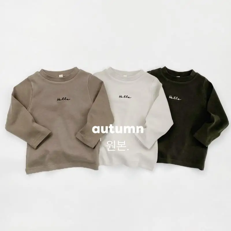 

2025 Autumn New Children Bottoming Shirts Solid Girls Warm Letter T Shirts Cotton Boys Long Sleeve Pullover Tops Kids Clothes