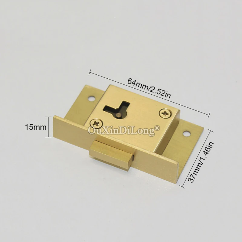 2PCS Pure Brass Drawer Cabinet Locks Cupboard Locker File Cabinet Locks Hidden Wood Cases Jewelry Gift Box Dresser Locks+Key