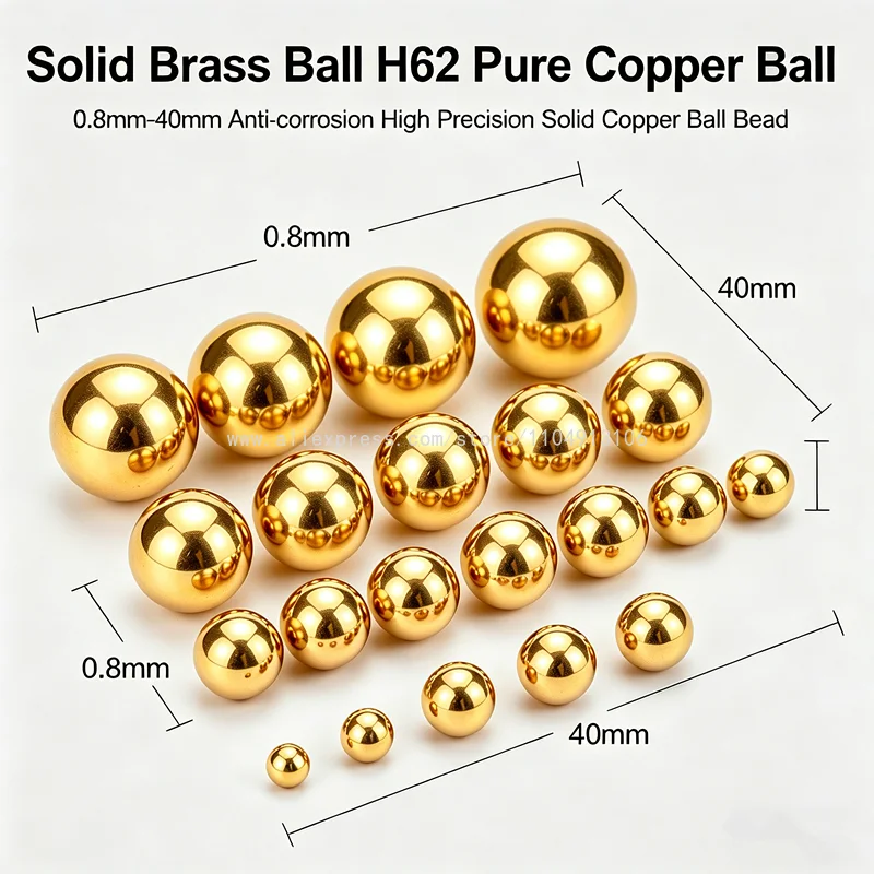Solid Brass Ball H62 Pure Copper Ball 0.8mm-40mm Anti-corrosion High Precision Solid Copper Ball Bead 1/2/3/4/5/6/8/10/12.7/16mm