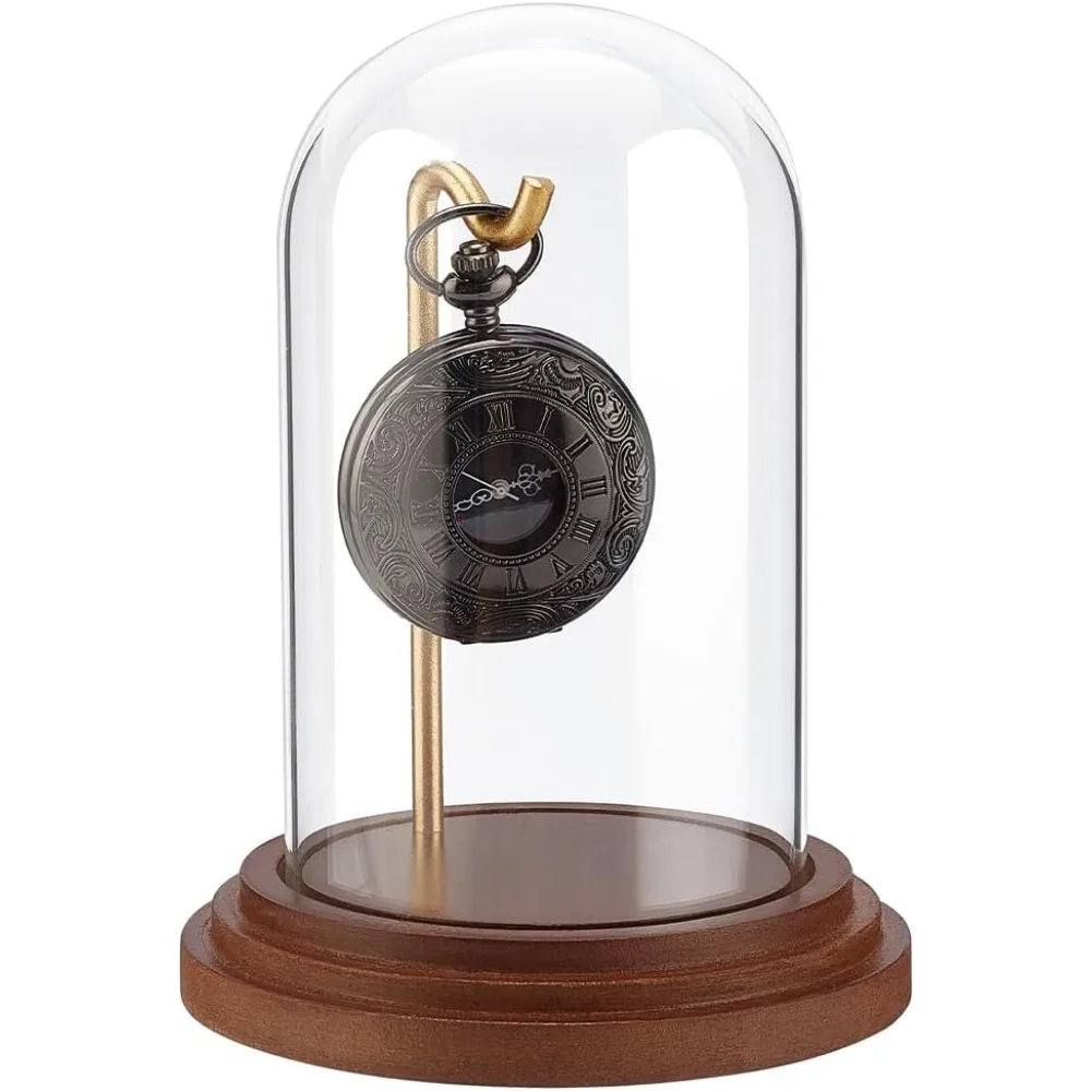 

Pocket Watch Glass Display Dome with Hook 5.7"x4" Watch Display Jar Decorative Watch Display Case with Wood Base Plants Dome kit