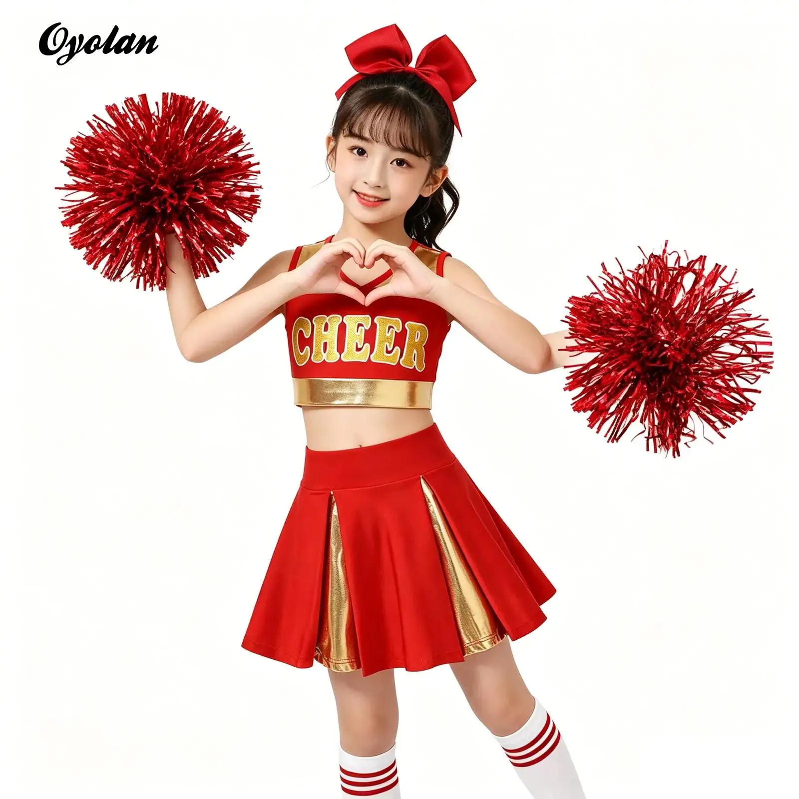 Kinder Mädchen Cheerleader Performance Kostüm Cheerleading Uniform Ballett Cheer Dance Outfits Brief Drucken Crop Top Faltenrock