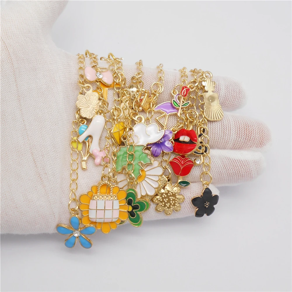 6/9Pcs Cute Lip Balm Charms Keychain with Flower Sea Life Cherry Dangle-Metal Lip Gloss Pendant Key Bag Phone Case Hanging Decor view 2