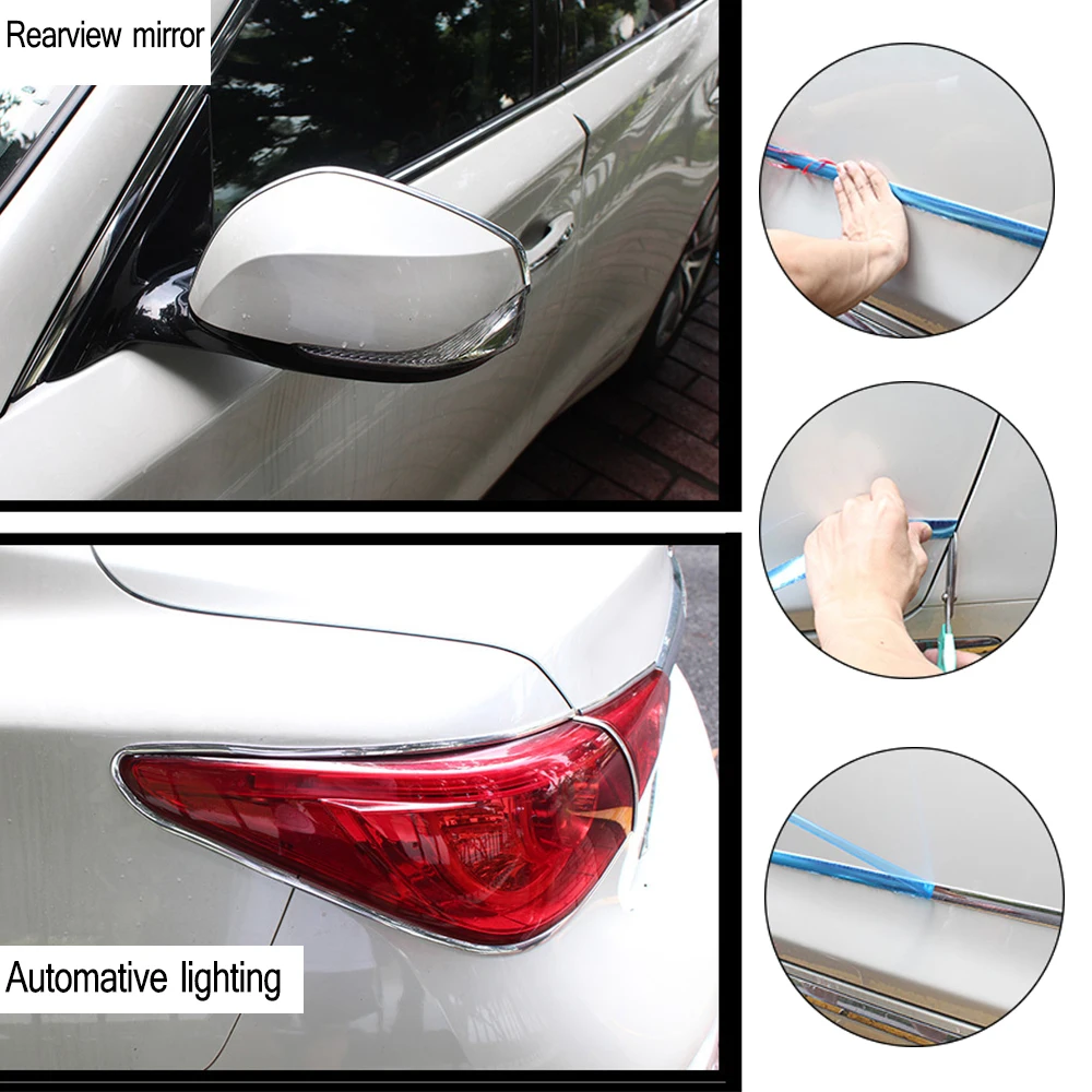 Self Adhesive Car-styling Styling Mouldings Silver Side Door Chrome Strip Car Rearview Mirror Bumper Protector Tape