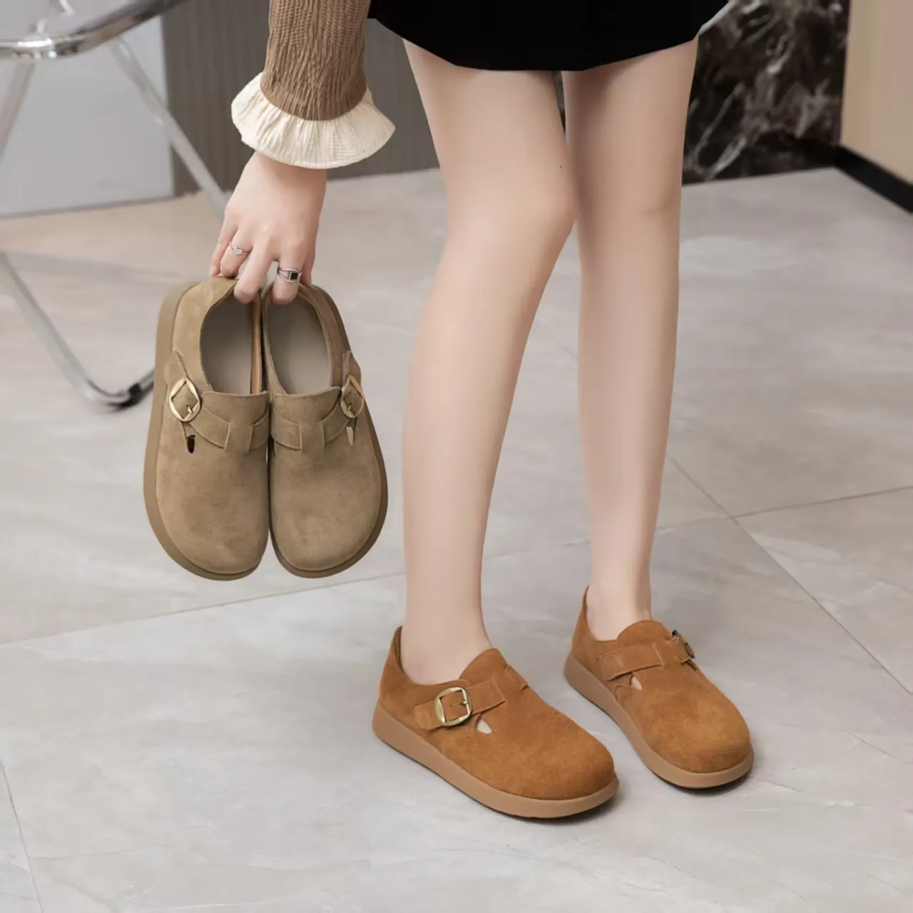 

Solid Color Fashion Casual Shoes Ladies New Buckle Designer Shoes Ladies Retro Spring Autumn High Quality Flat Loafers Woman
