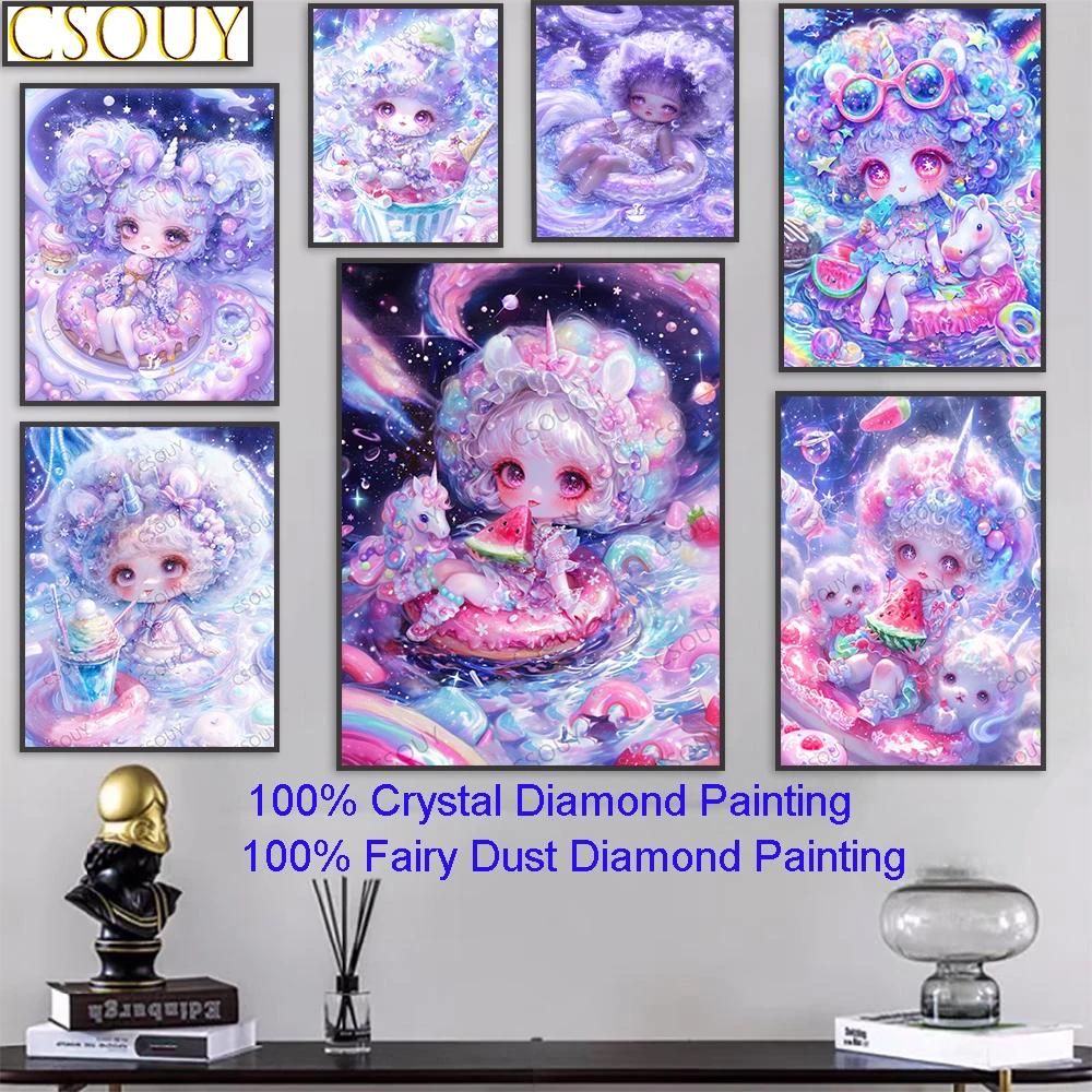 

Dreamy Unicorn Girl 100% Fairy Dust Square Diy Diamond Painting Cross Stitch Embroidery Mosaic Home Decor Needlework Crystal 5D