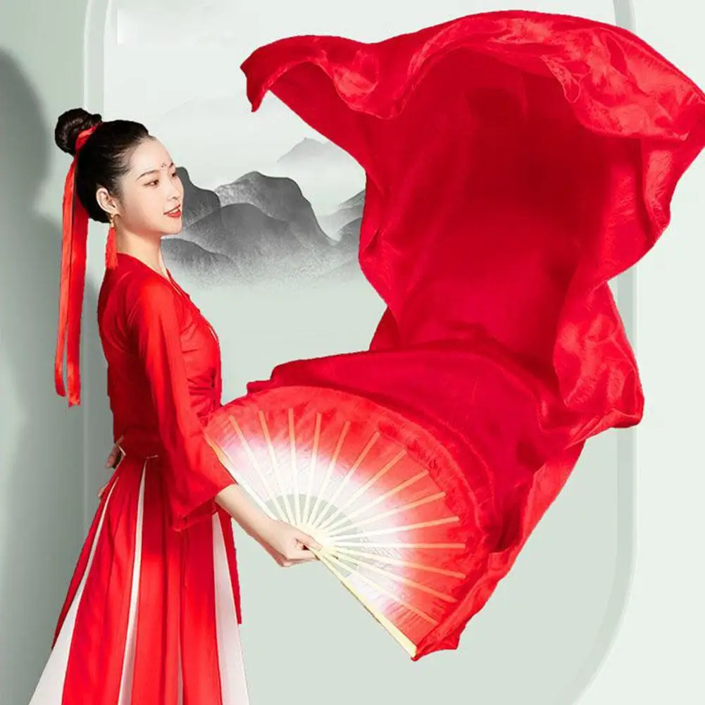 120cm Length Dancing Fan Women Belly Gradient Color Dancer Practice Long Imitation Dance Props elly Dance Silk Fans Performance