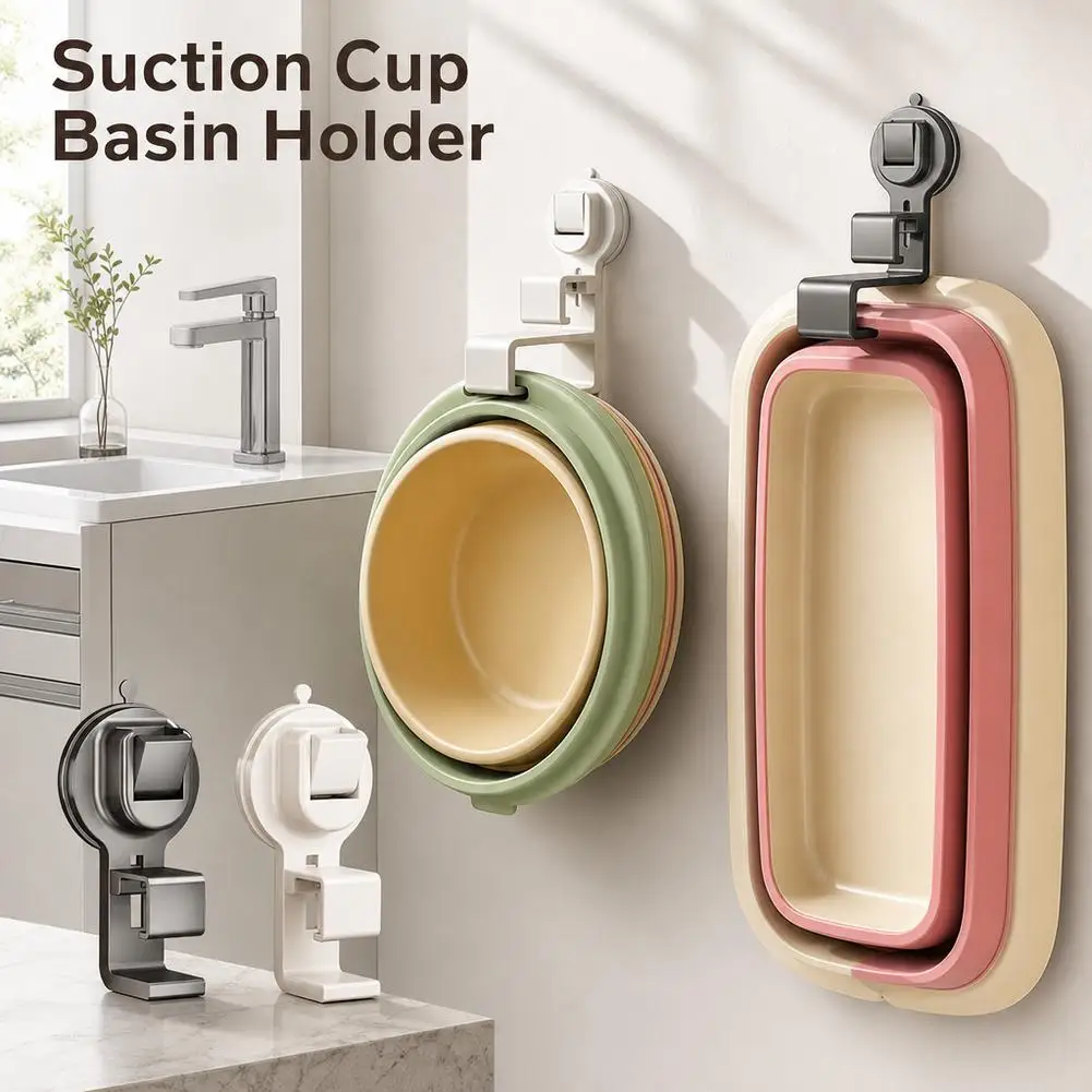 Suction Cup Basin Holder Drill Free Wall Mount Washbasin Rack Height Adjustable Bathroom Storage Hook Organizer Accessories