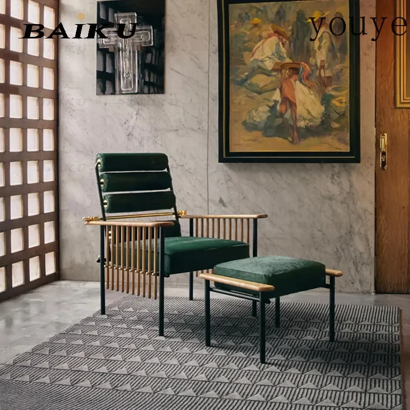 Medieval Design Backrest Armchair Solid Wood Living Room Hotel Reception Leisure Chair Simple Metal Single Chair X32