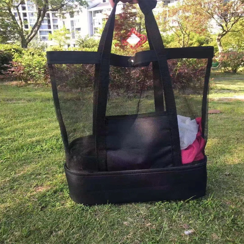 Picnic Basket Portable Insulation Lunch Bag Picnic Net Beach Handbag Double Layers Tote Food Beverage Storage Travel Storage Bag