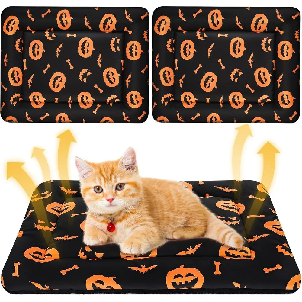 

2 Pack Halloween Self Warming Cat Bed Self Heating Cozy Pumpkin Pet Pad for Indoor Cats Reversible Soft Plush Pet Mat Machine Wa