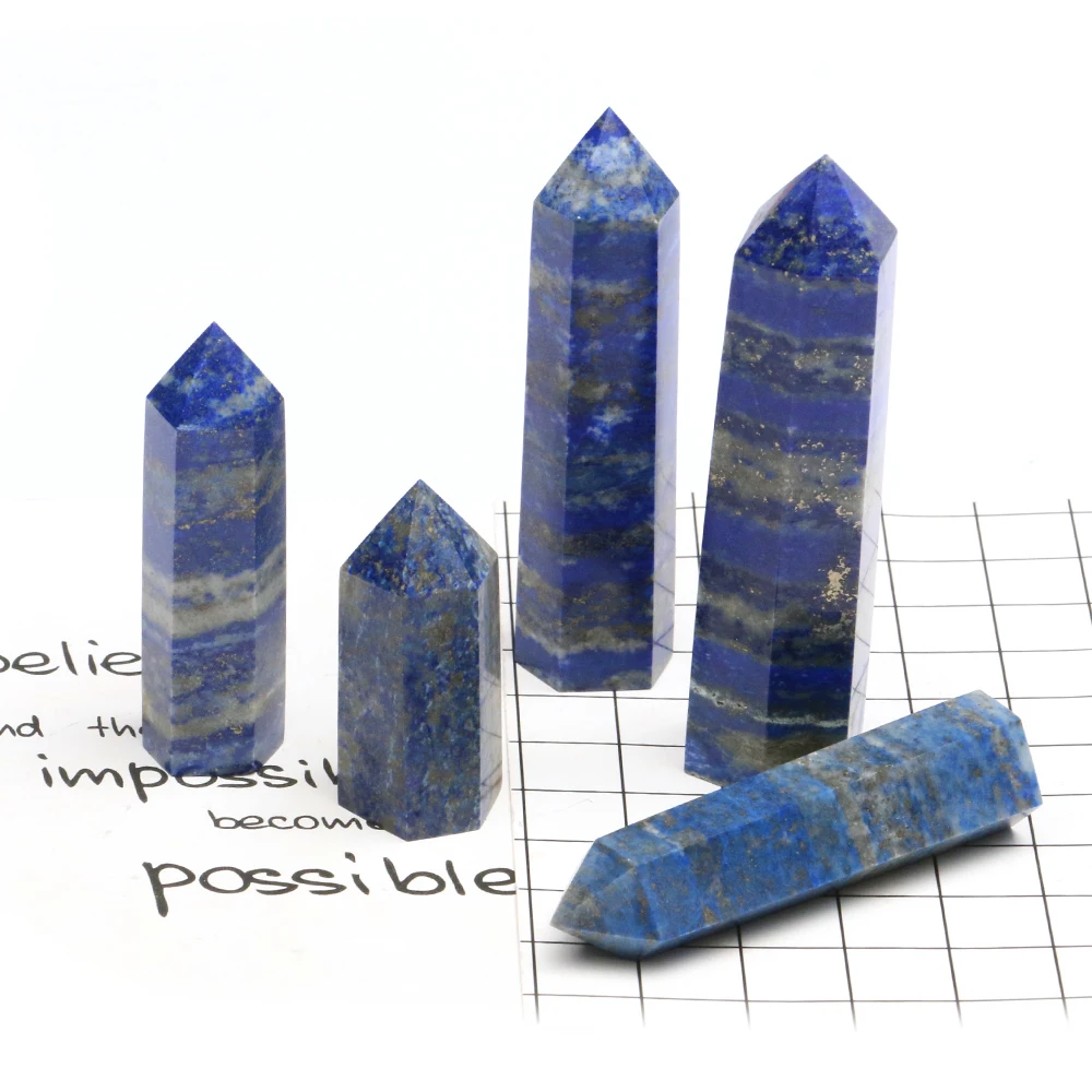 

Mineraali 1pc Natural Lapis Lazuli Stone Tower Hexagonal Column Home Fengshui Decor Reiki Energy Blue Gems Crystal Point Obelisk