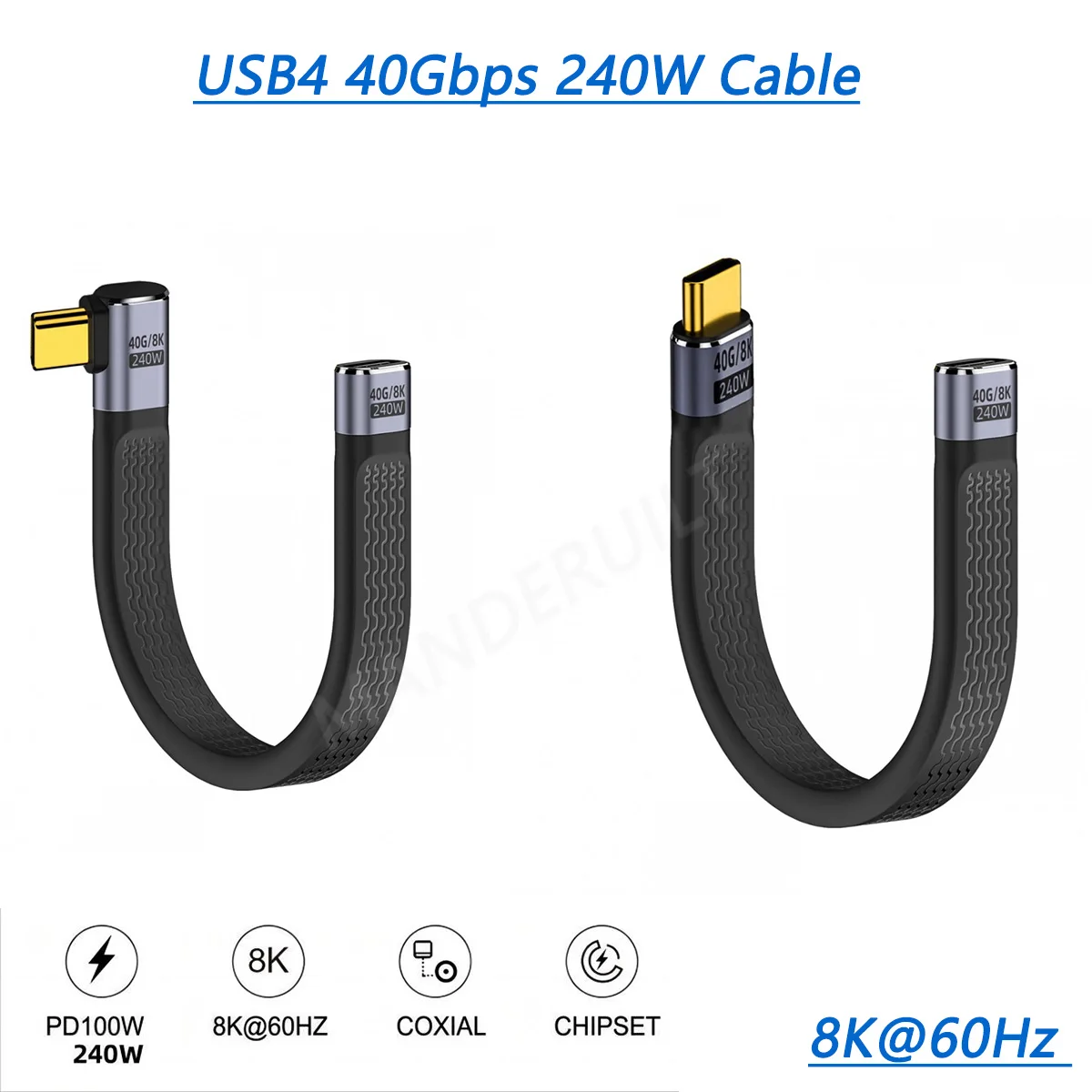 

USB4 Data Cable USB4 Extension Cable 13cm Slim Flat Male to Female 40Gbps with 240W Power and 8K@60Hz Video