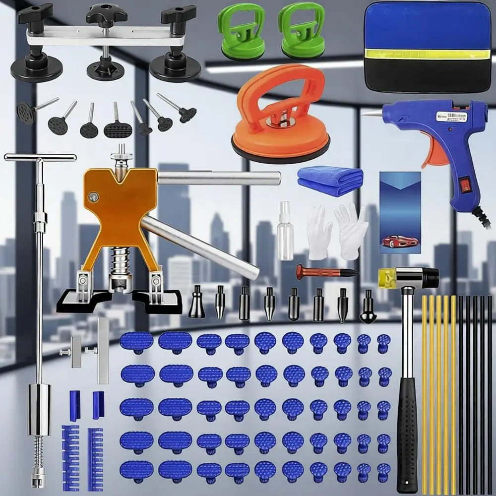 

Комплект для ремонта вмятин из 97 предметов: инструменты для удаления вмятин без покраски с скользящим молотком, Т-образным стержнем и мостовым съемником для ремонта вмятин автомобиля