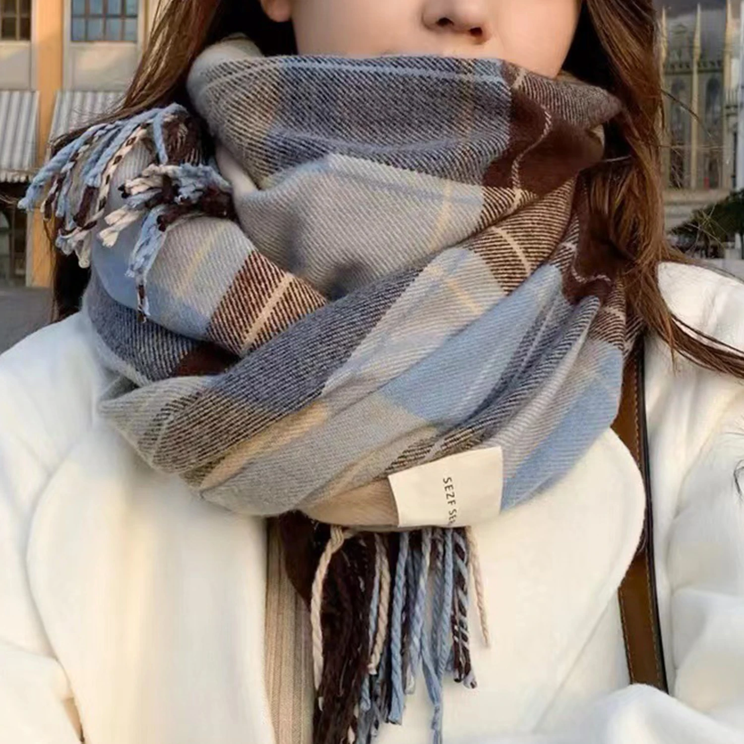 1pc Korean style winter Scarf female British classic checker thickened students autumn winter male neck warm