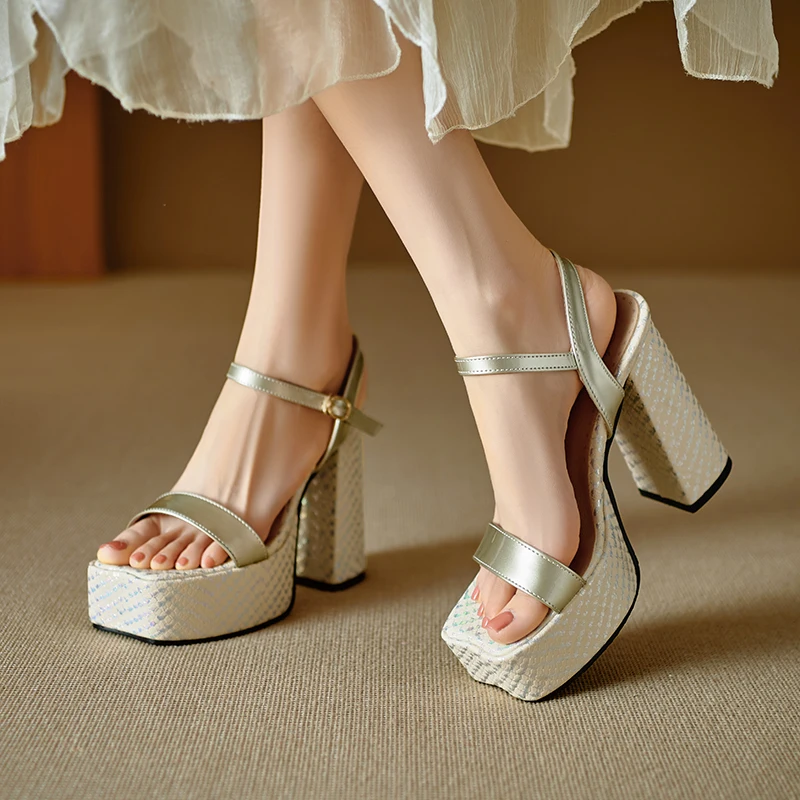 

New Platform Women Sandals,Summer Fashion High Heels,Sexy Silver Womens Shoes, Large Size Womens Shoes