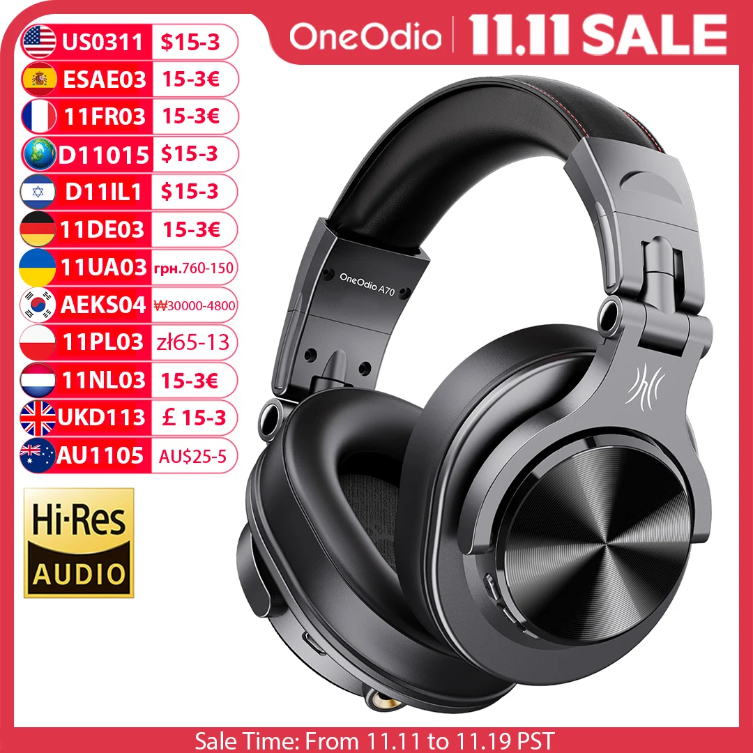 Oneodio Fusion A70 Bluetooth Headphones Hi-Res Audio Over Ear Wireless Headset Professional Studio Monitor DJ HiFi Headphones