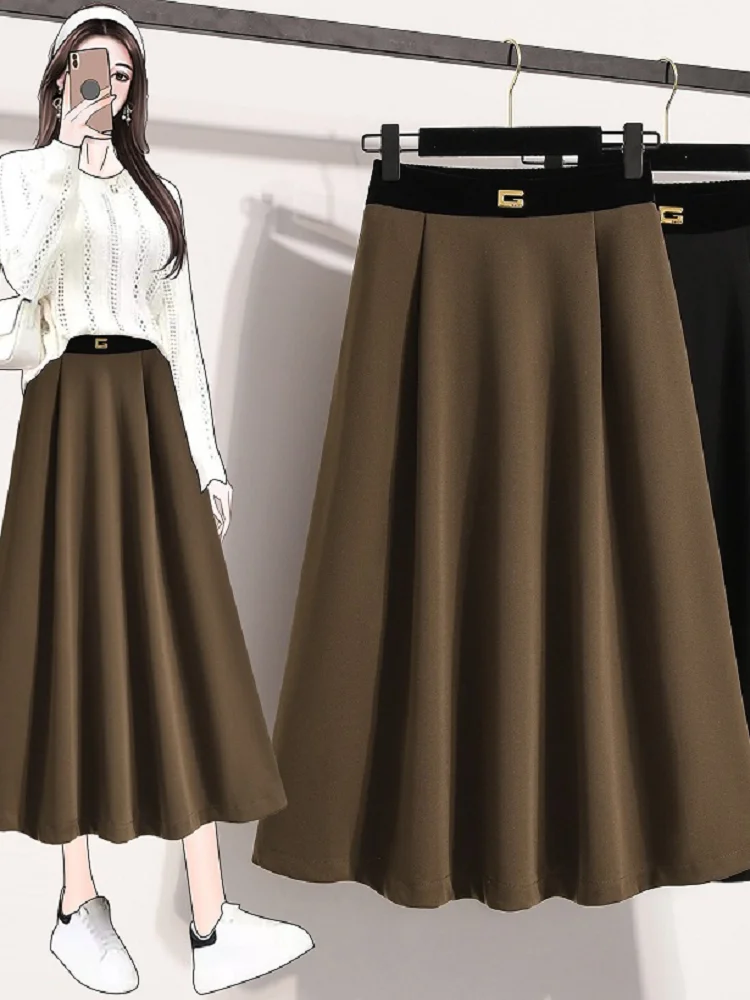 

High waisted hanging feel A-line half skirt feminine temperament fashionable commuting slimming high-end big swing suit skirt