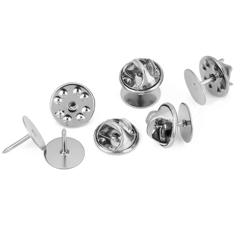 10sets Stainless Steel Brooch Base Holder Lapel Badge PVD Never Fade Cabochon Settings Flat Back Brooch Locking Jewelry Making view 5
