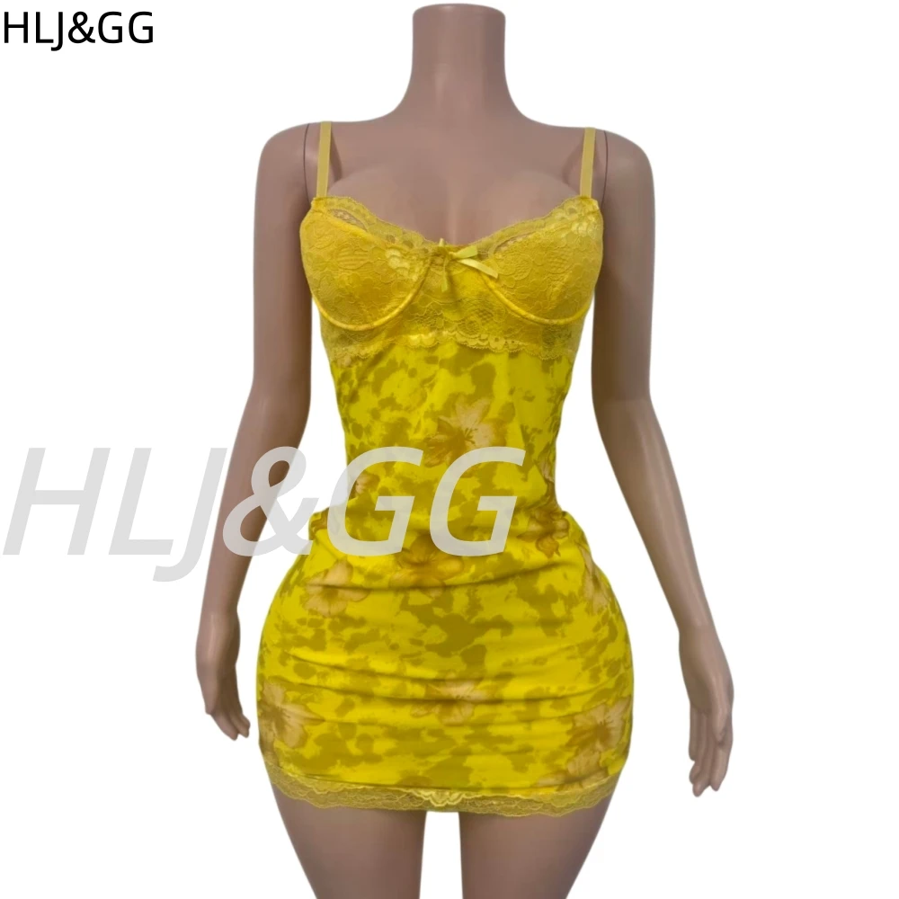 HLJ&GG Sexy Leopard Print Lace Spaghetti Strap Bodycon Mini Dresses Women Sleeveless Backless Slim Vestidos Summer New Clothing view 5