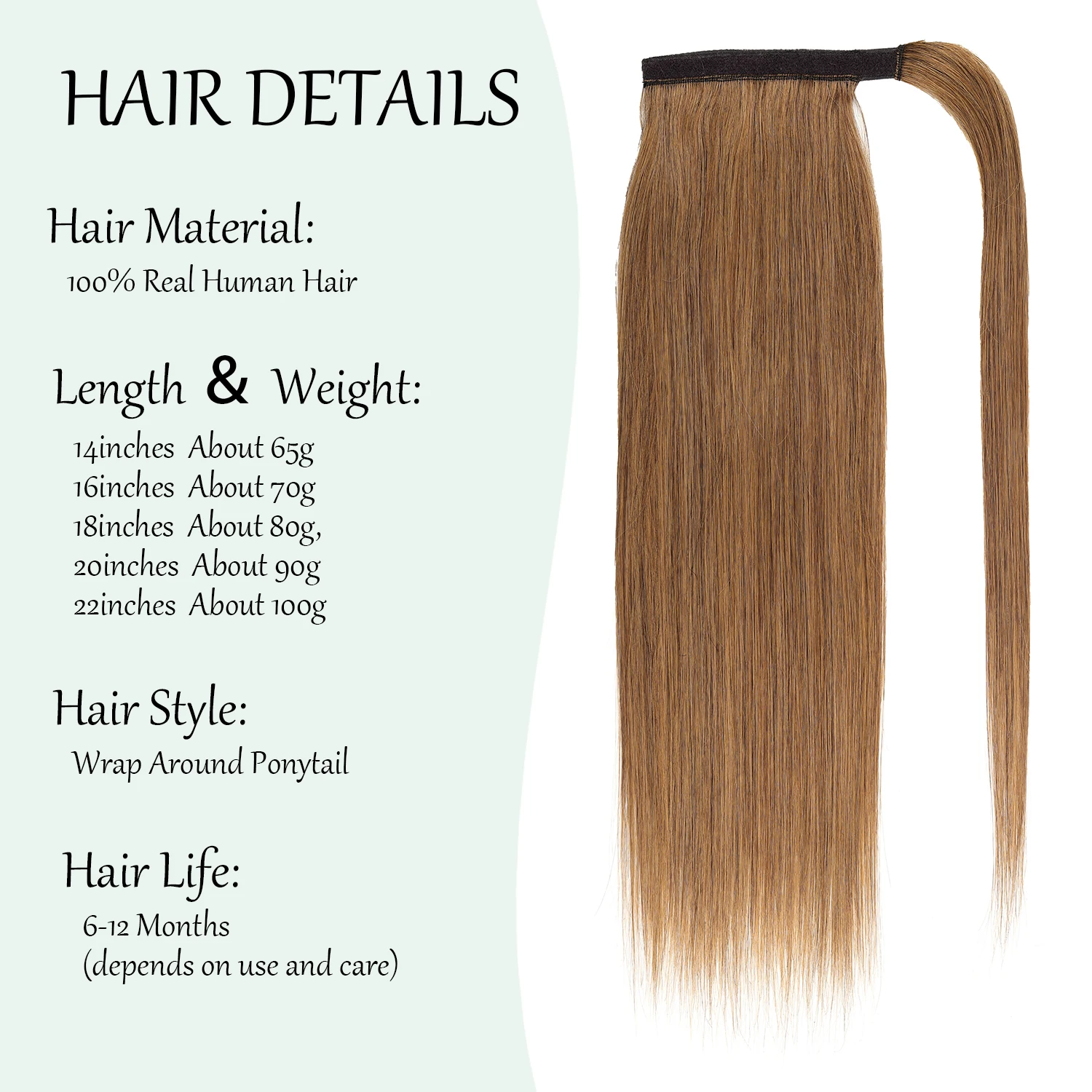 Human Hair Magic Tie Ponytail Hair Extensions Silky Straight Clip in Pony Tails Hair Extensions Remy Hair Wrap Around Ponytails