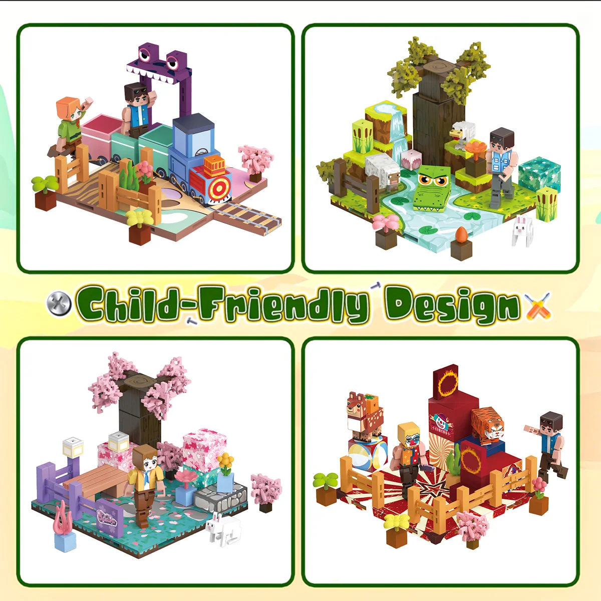 Mon monde blocs de construction magnétiques scène animale, un jouet STEM pour que les enfants apprennent et construire, un cadeau adapté aux garçons et aux filles.