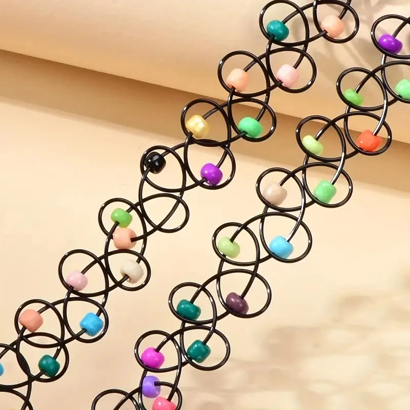 Colorful Rice Beads Elastic Tattoo Choker Necklace