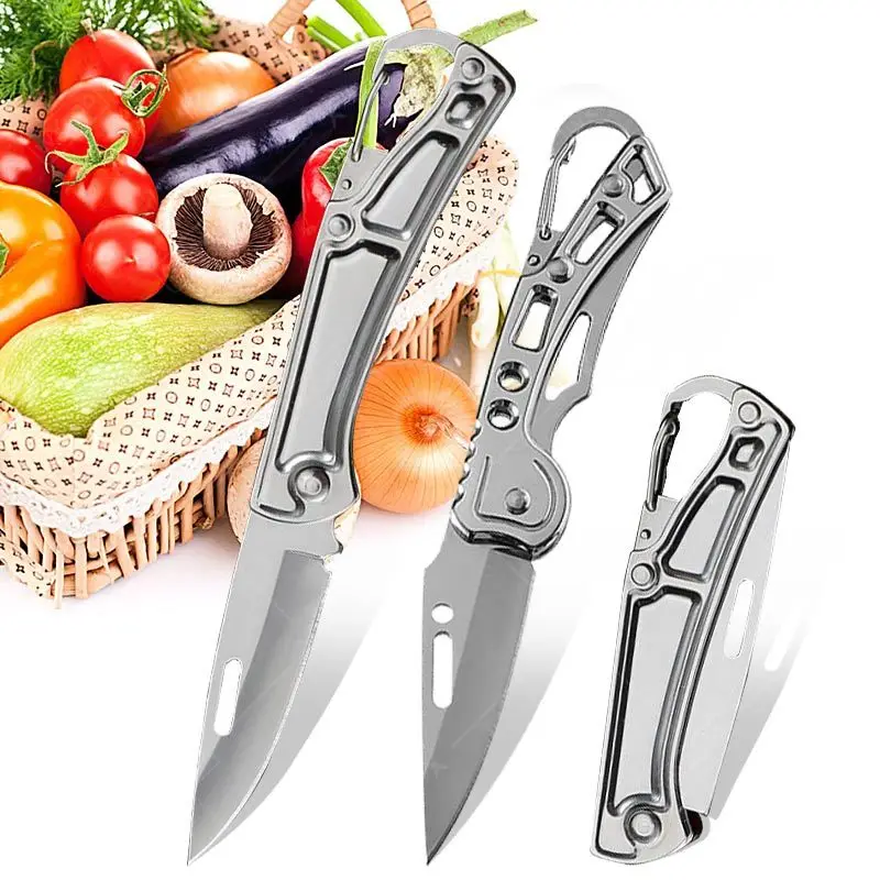 Stainless Steel Folding Peeling Knife Kitchen Fruit Knife with Non-slip Handle Utility Keychain Knives for Kitchen Accessories