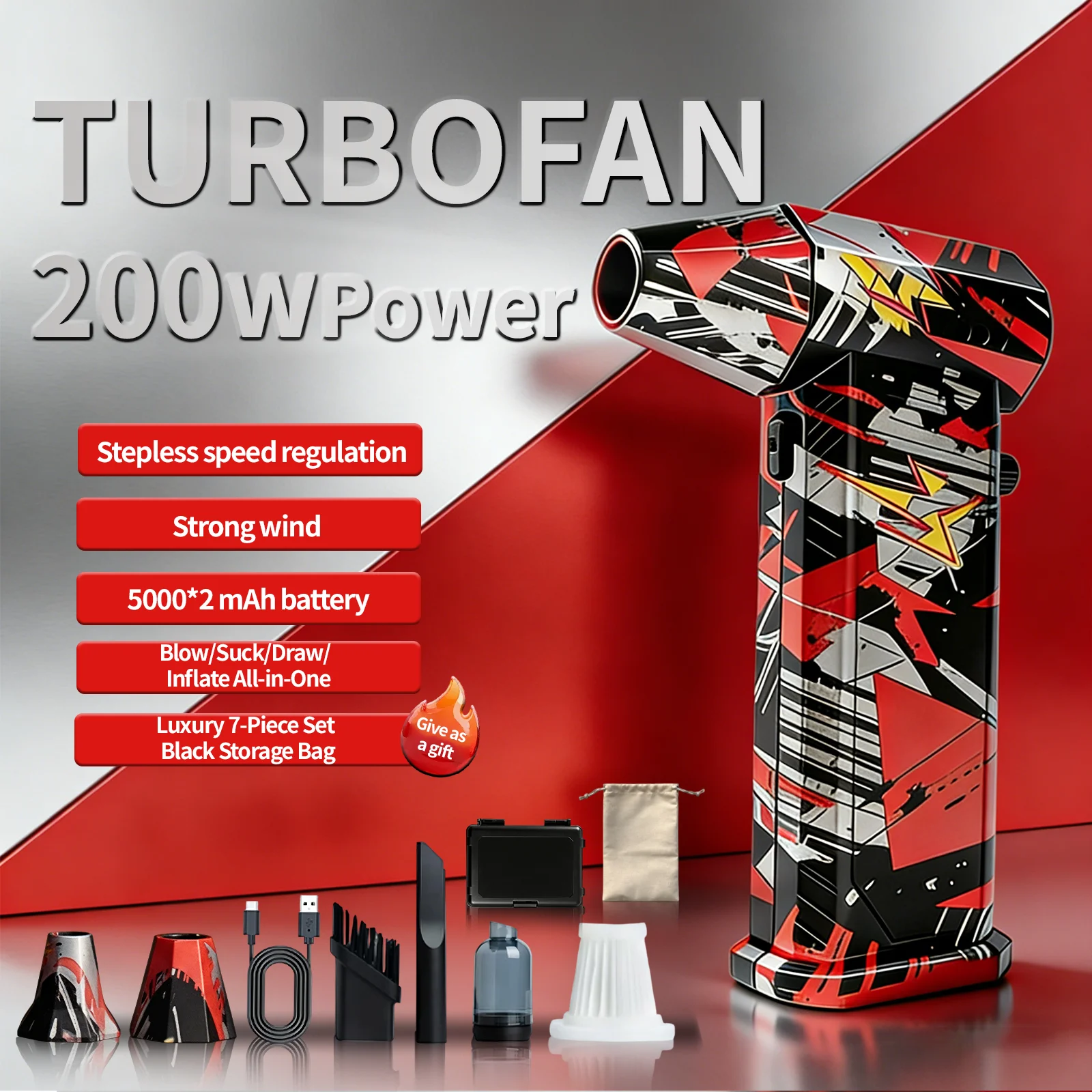 

Мощный пылесборник, 300000 об/мин, бесщеточный двигатель, Type-C, перезаряжаемый уличный воздуходувка, воздуходувка для очистки, турбовентилятор для ПК