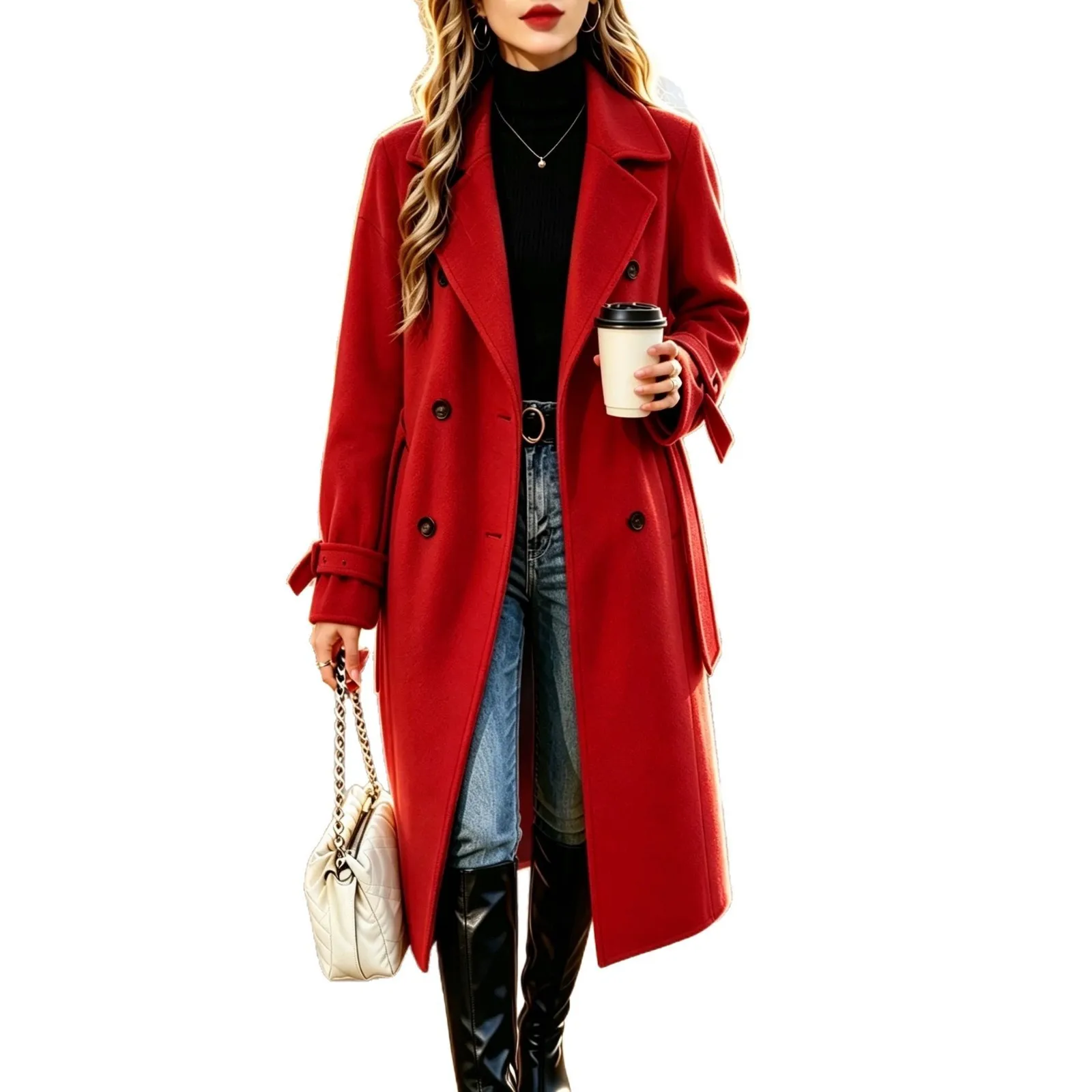 Notched Lapel Turn Down Collar Coat Long Length Regular Fit British Style Women Coat with Autumn Elegant and Refined Patchwork