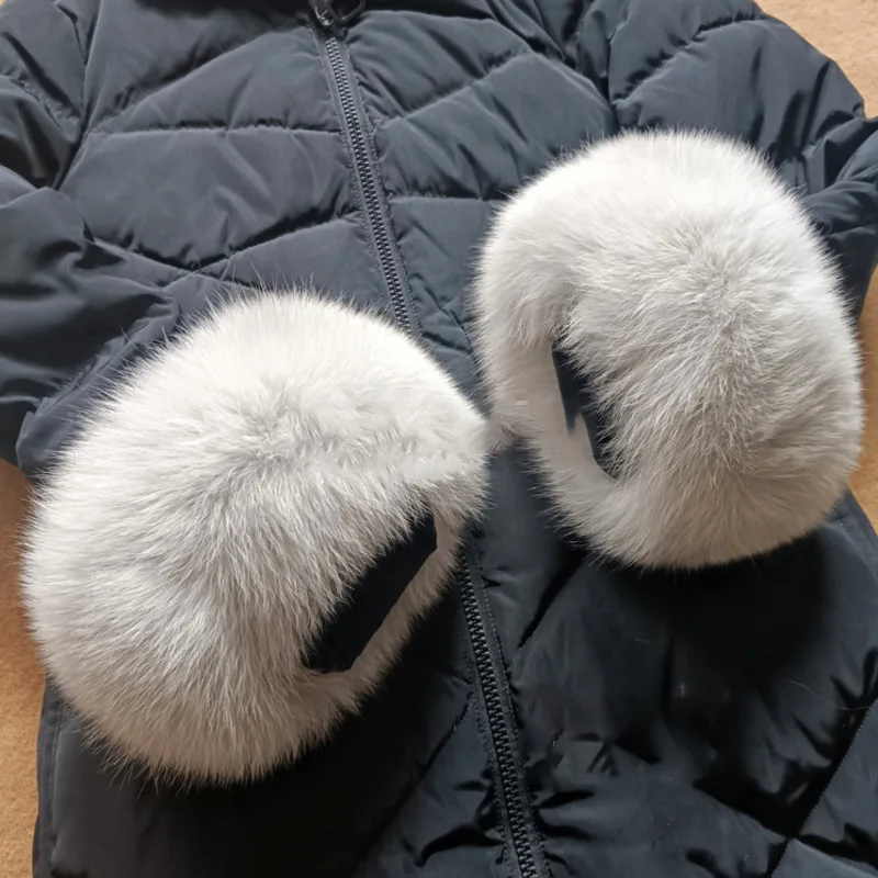 Puños de piel de zorro auténtica para mujer, calentador de brazo de felpa a prueba de viento, mangas para muñeca, guantes, pulsera con pompón, accesorio para mangas