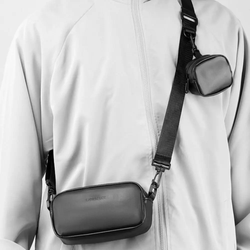 PU Leather Men's Phone Bag High-end with Small Hanging Bag Black Crossbody Bag Square Unisex Mobile Phone Chest Bags for Couple