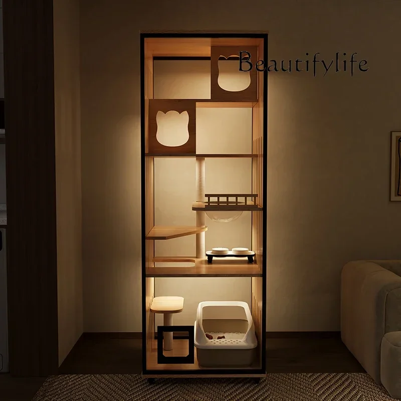 

S Cat Villa with Bathroom Integrated Small Apartment Ventilation and Breathability Solid Wood Cat House Cat Cabinet