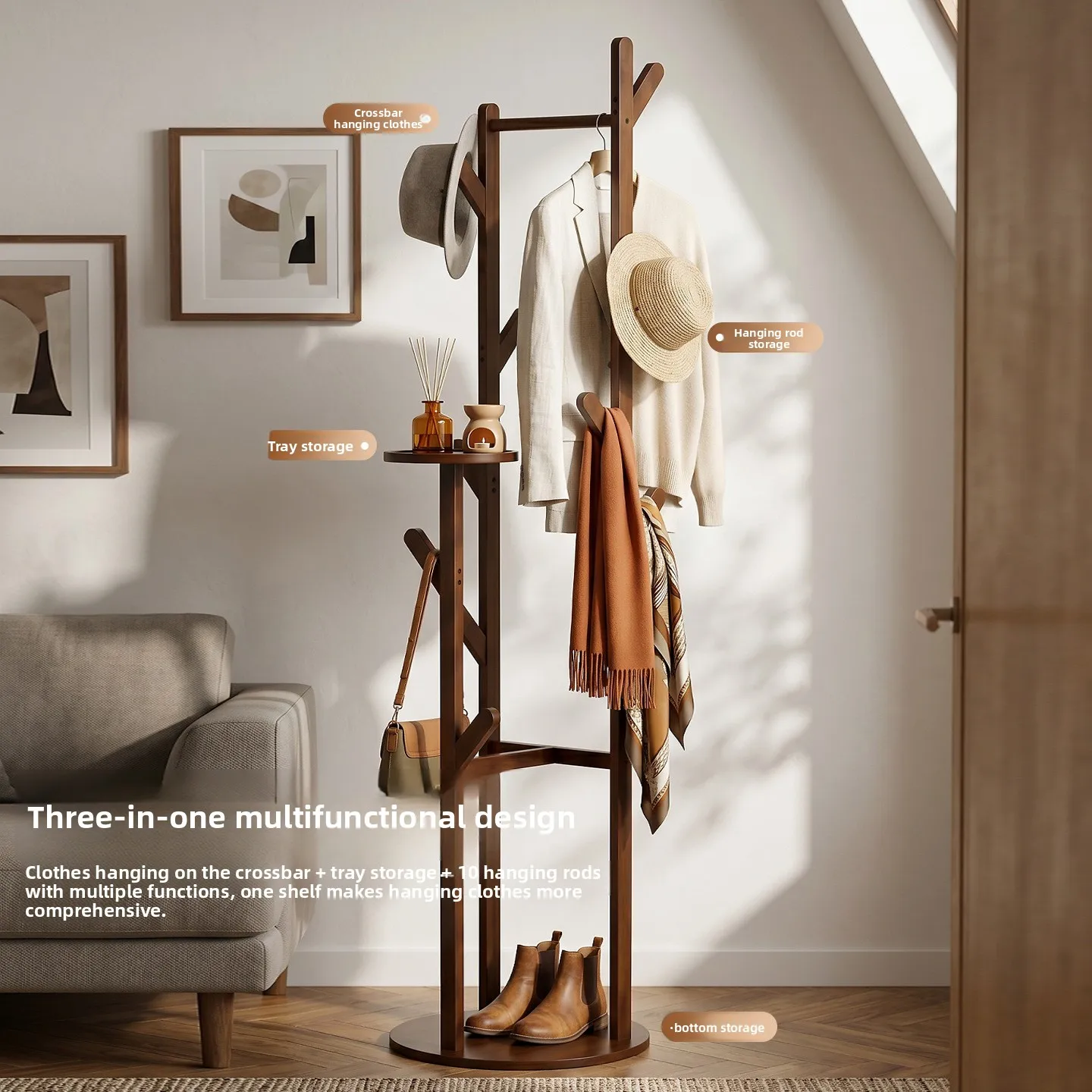 Multifunctional coat rack Floor-to-ceiling hanger Home indoor living room Office simple bag rack Bedroom rack