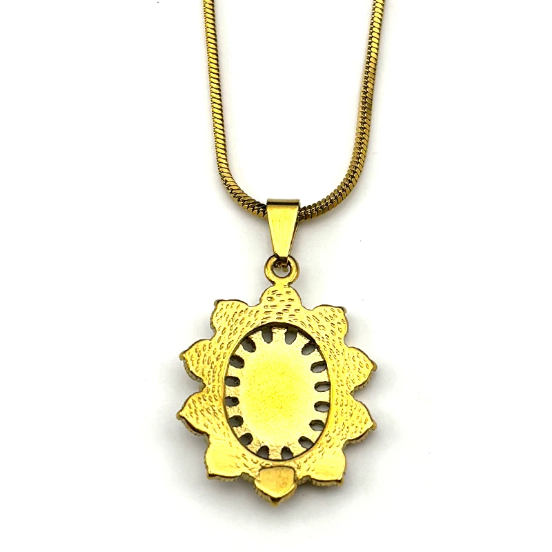 مريم العذراء زهرة كريستال قلادة للنساء الرجال الفولاذ المقاوم للصدأ الذهب اللون سلاسل سيدة غوادالوبي القلائد مجوهرات #5