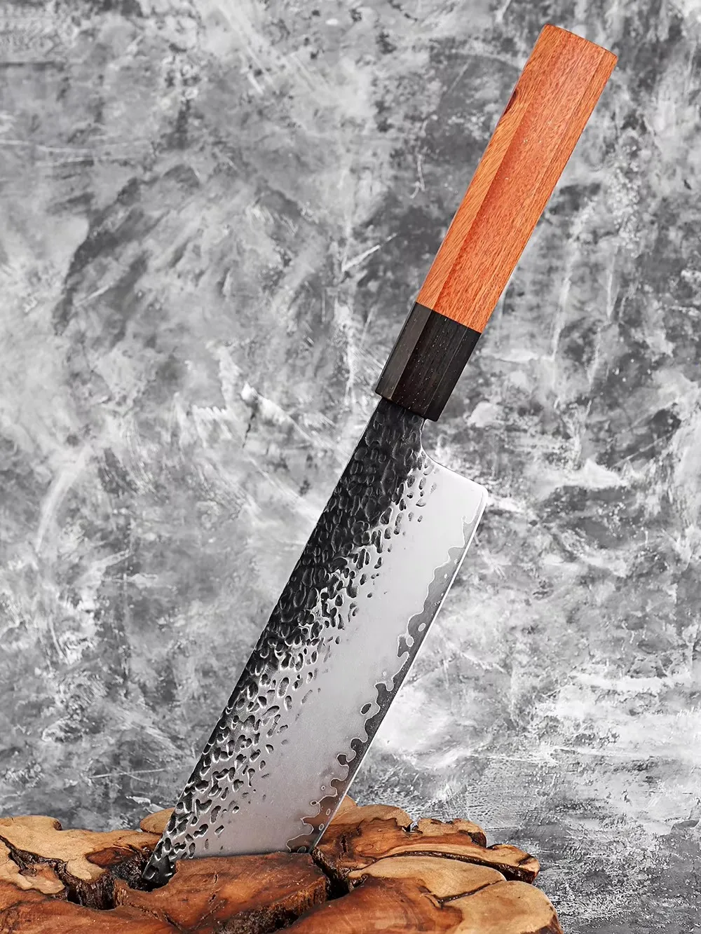 

Японский 7-дюймовый нож Nakiri, трехслойный композитный стальной острый тесак, кухонный нож для мяса, овощей, восьмиугольная деревянная ручка