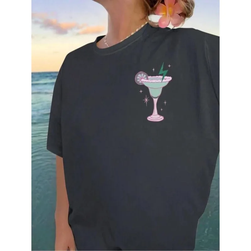 

Plus Size 1XL-5XL New Women's Letter Loose Beach T-shirt Double-Sided Printed Women's Loose And Comfortable Top