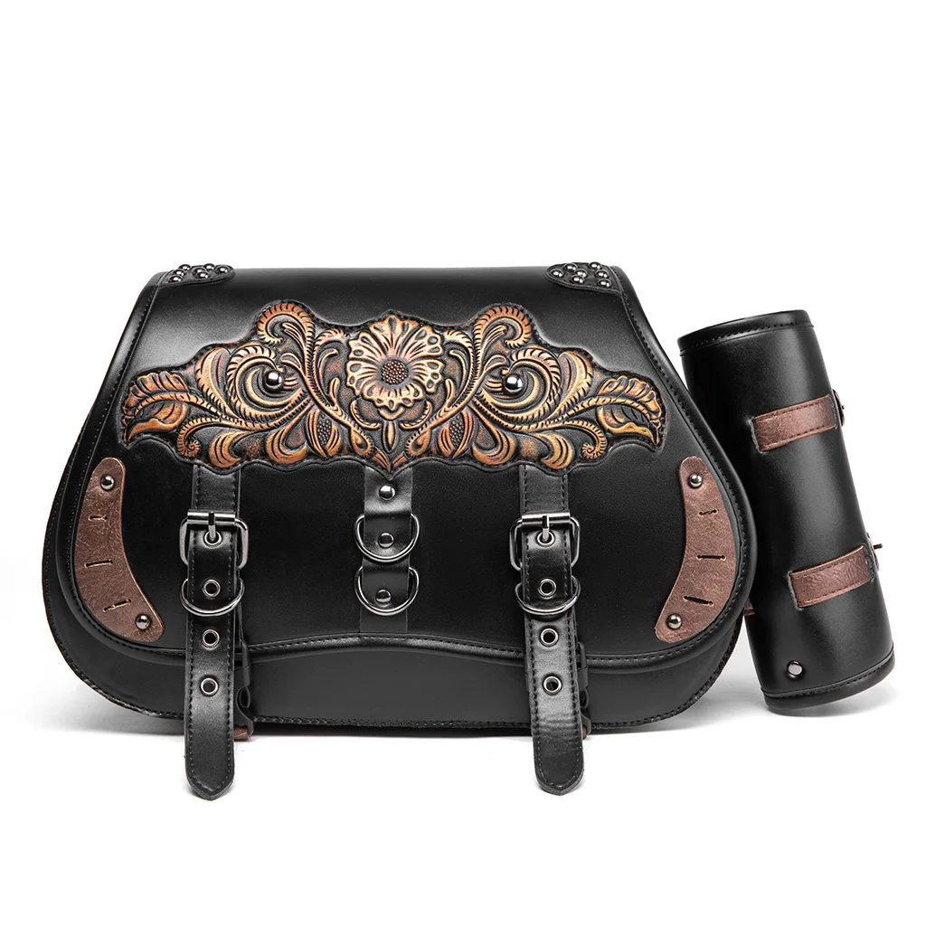 Newest Universal Vintage Embossed Motorcycle SaddleBag PU Leather Rider Modification Bag for Harley/Honda/Yamaha/Suzuki