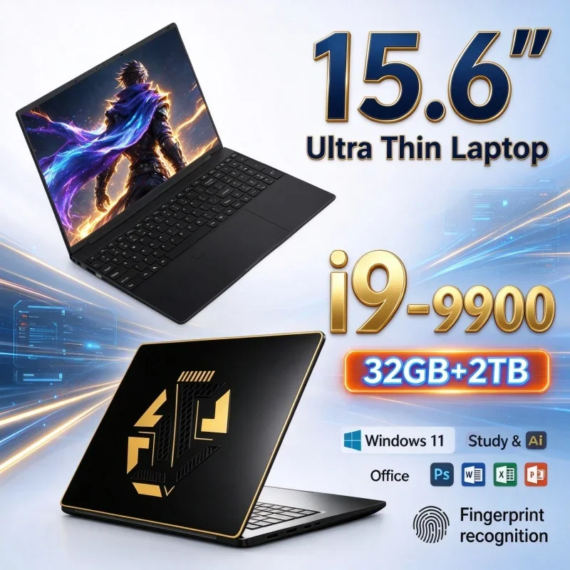 15.6 Inch Ultra Slim Gamer Laptop Intel Core I9 9900 32GB RAM 1TB 2TB SSD Windows 11 Portable Business Study Office Notebook PC