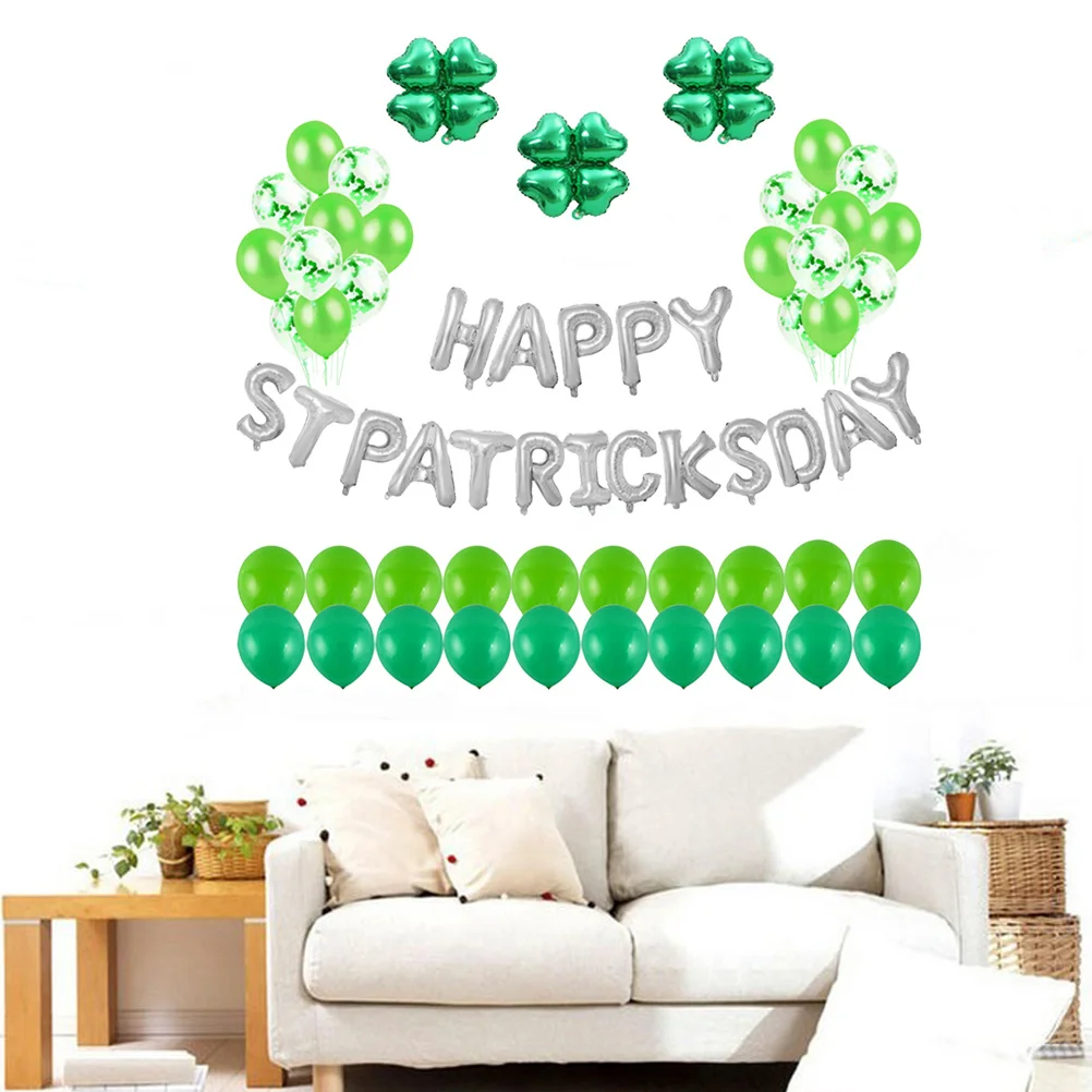

63 Pcs Saint Patrick's Day Party Decorations Balloons St. Banners Silver Decorate