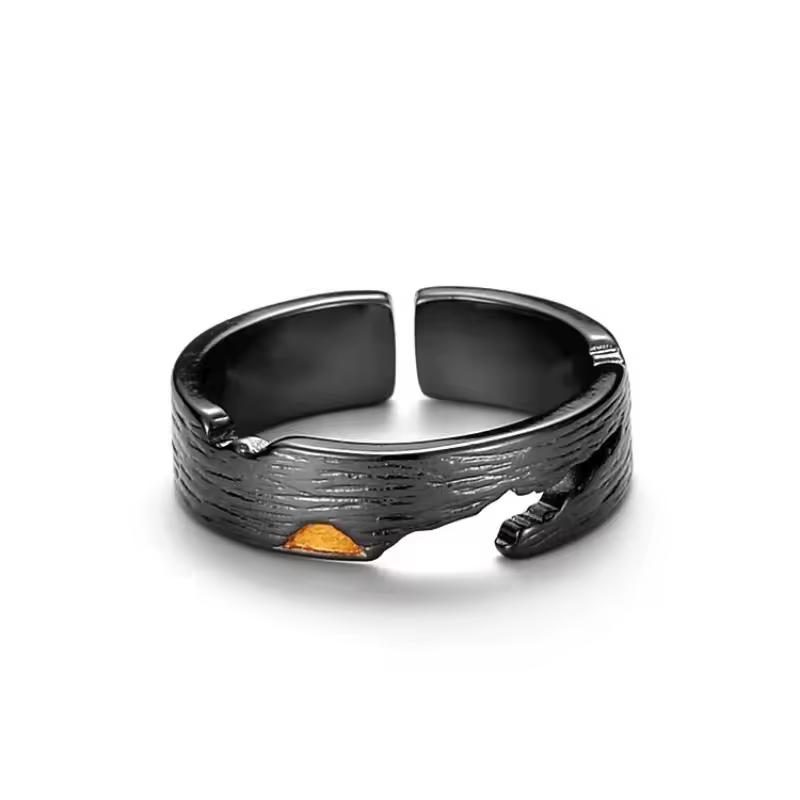 Personality Black Tracks Cracked Ring Male Index Finger Accessories Retro Simple 925 Sterling Silver Ring For Men Jewelry Open