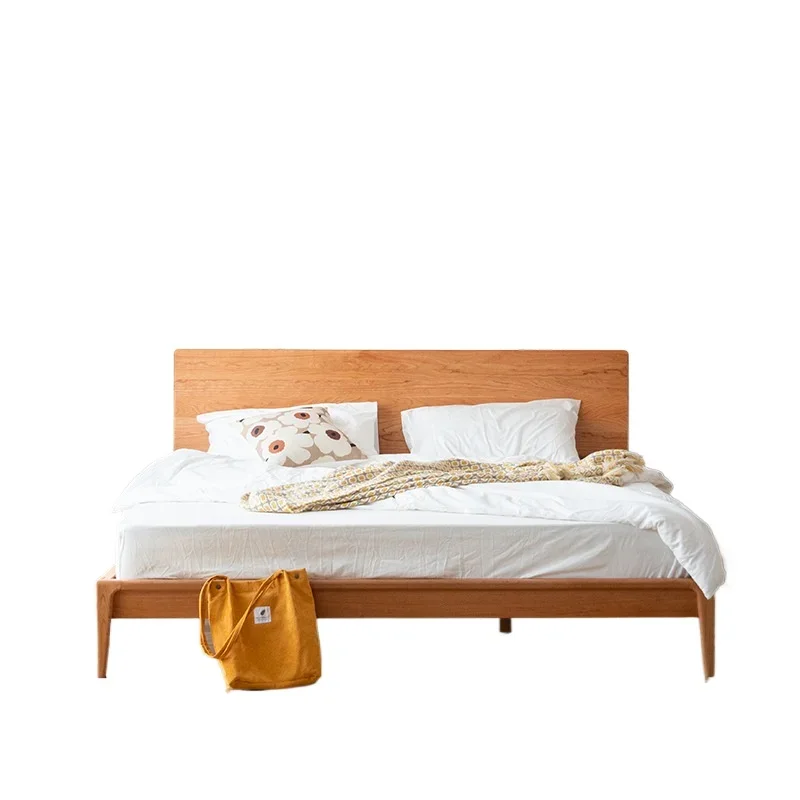 

Nordic cherry wood all solid wood bed, walnut double bed, Japanese simple light luxury minimalist bedroom