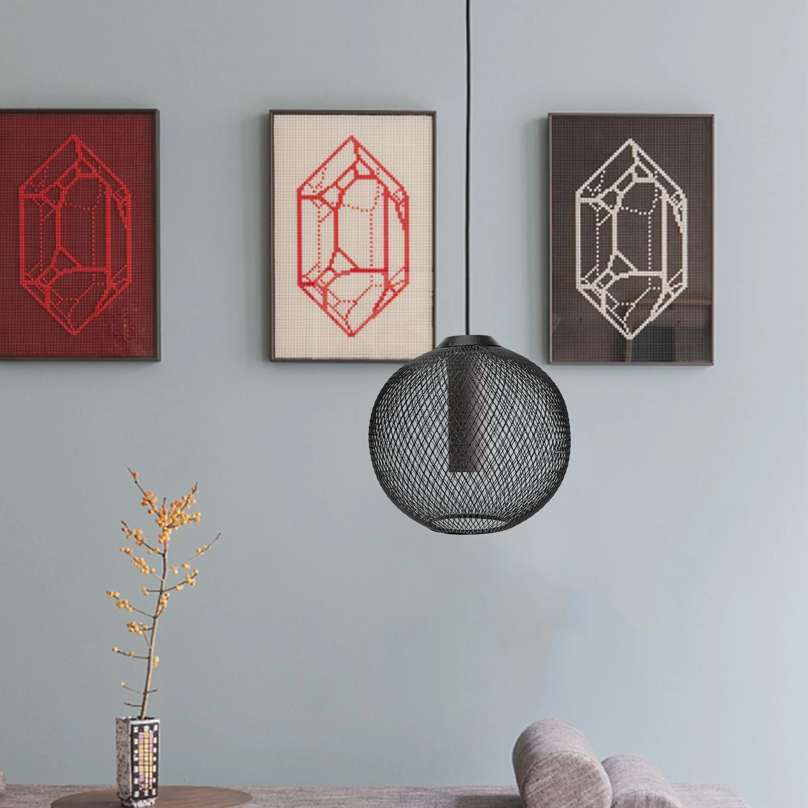 

Black Iron Lamp Shades 200mm Ball Chandelier Light Covers Wrought Metal Table Lampshade Dining Room Kitchen Lighting Fixtures