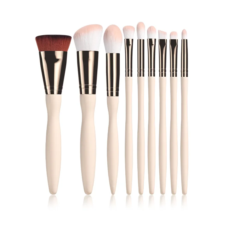 9 Stuks Zachte Beige Make-Up Borstels Set Voor Oogschaduw Losse Poeder Blush Contour Markeerstift Foundation Concealer Cosmetisch Hulpmiddel